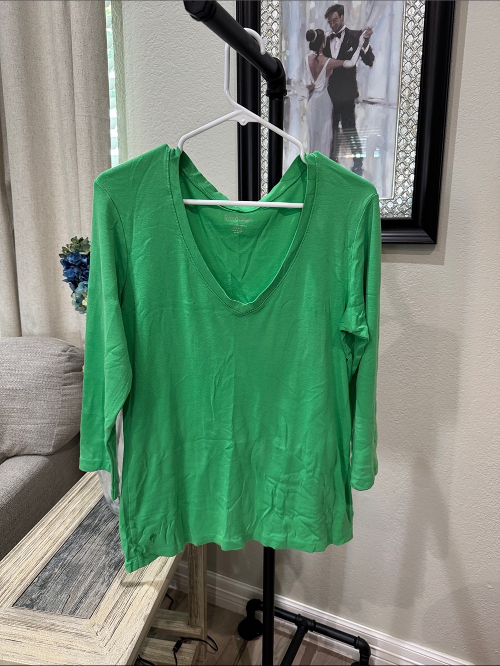 Lilly Pulitzer V-Neck 3/4  Long Sleeve Top in Kelly Green